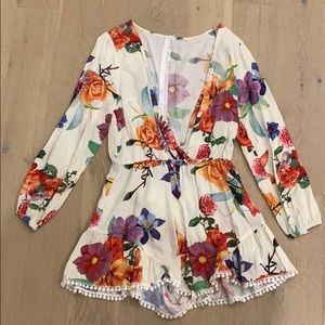 Floral v neck romper